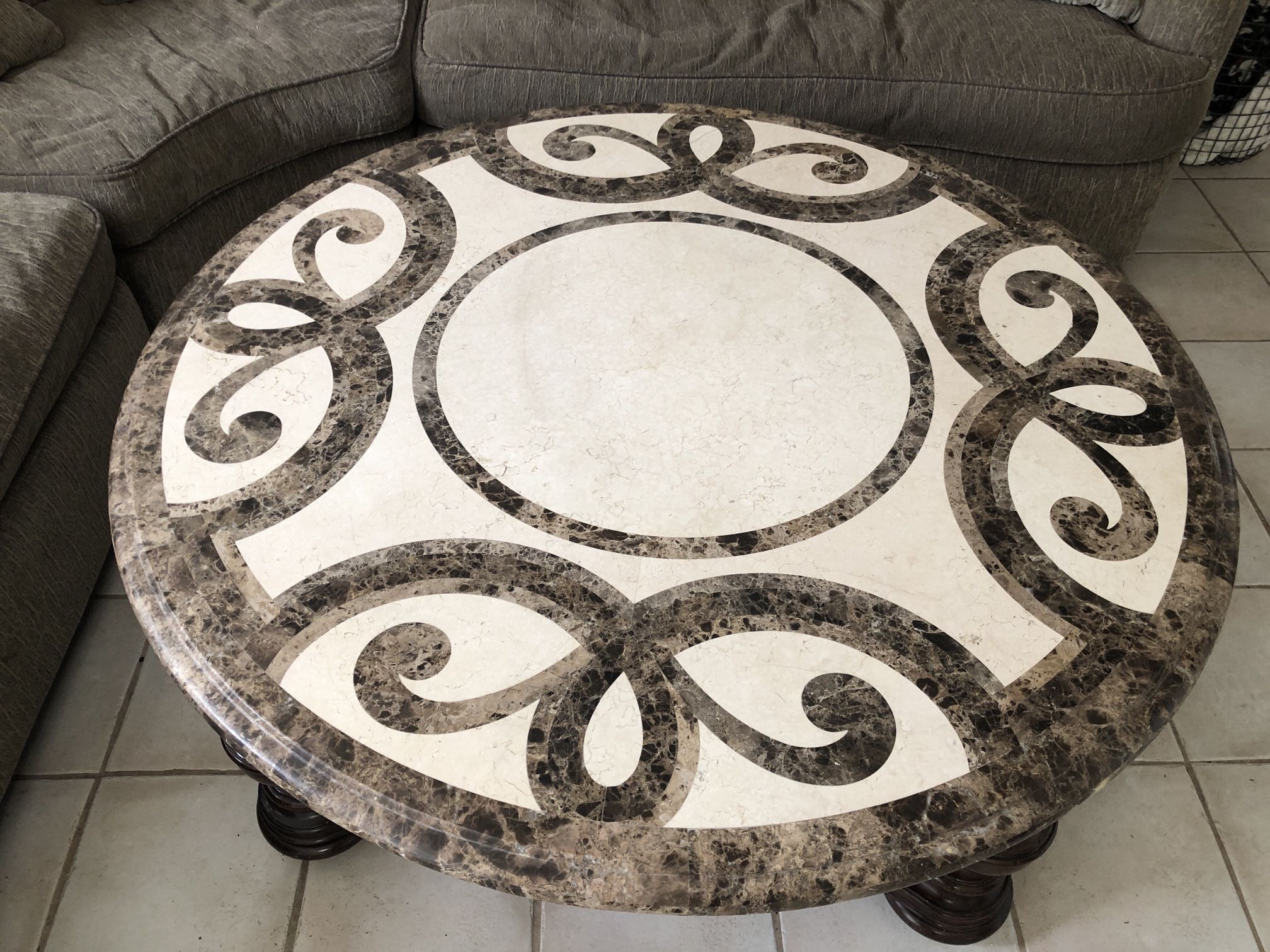 Marble Coffee Table | Thomasville Trebbiano Cocktail Table | Stone Top | Round | Large
