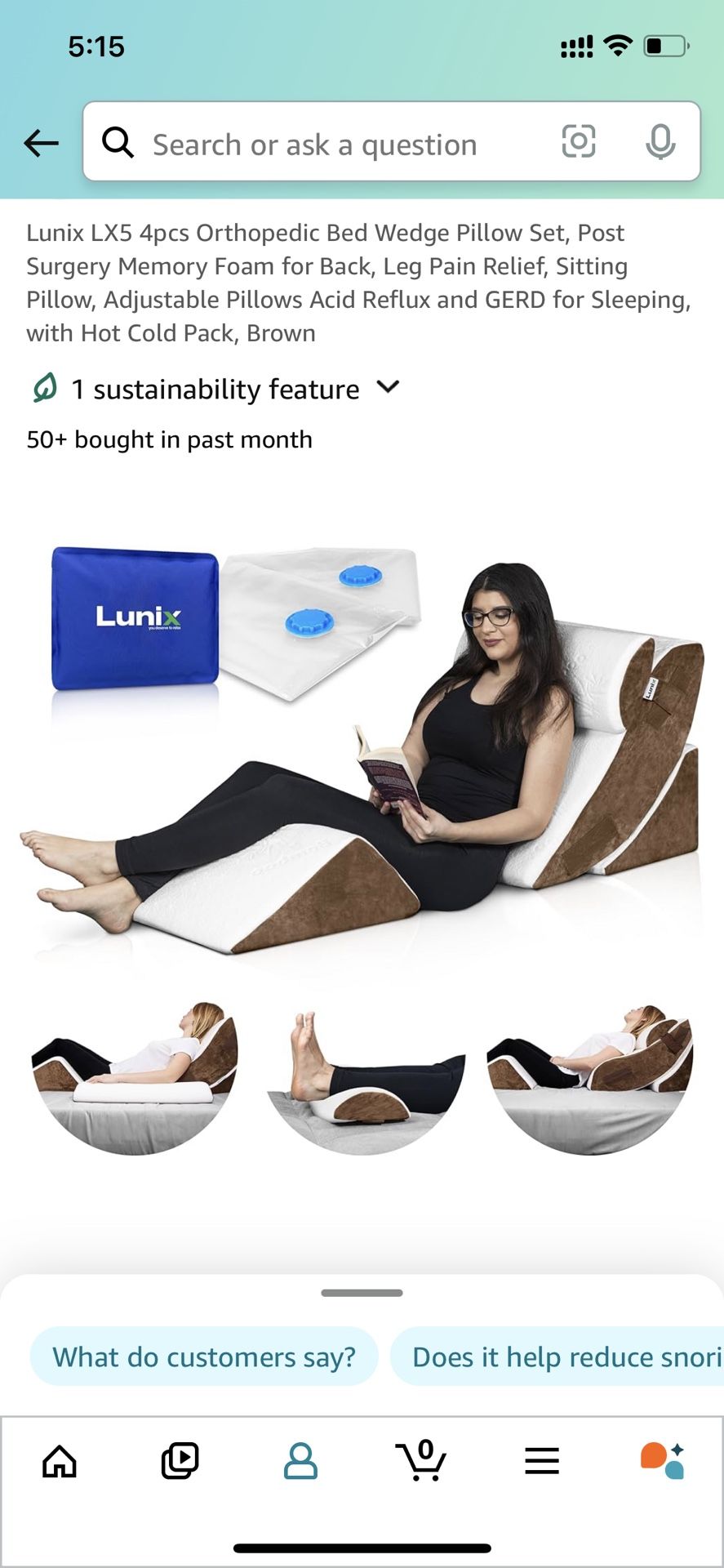 Lunix LX5 4pcs Orthopedic Bed Wedge Pillow Set, Post Surgery Memory Foam for Back, Leg Pain Relief, Sitting Pillow, Adjustable Pillows Acid Reflux and