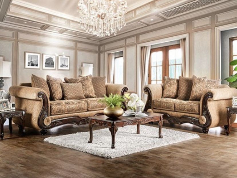 Traditional Sofa And Loveseat Set Brand New