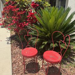 Antique Chairs Red Twisted Iron, Red, Vintage Furniture, Vintage Outdoor Furniture 