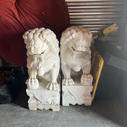 2 WHITE MARBLE LION STATUES!! $600 For Both!!