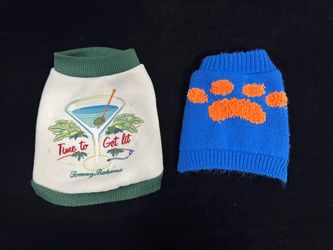 Tommy Bahama "Time to Get Lit" Holiday Dog Sweater + Blue Paw Print Knit (Size S, Small Breeds)