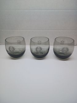 Vintage NFL New England Patriots Smoked Glass Tumblers Set of 3