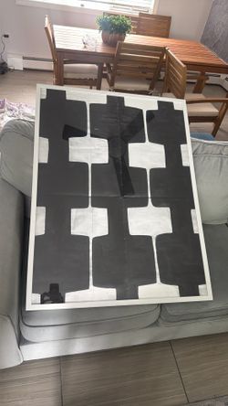 Large Modern Abstract Black & White Framed Wall Art – 31” × 41”