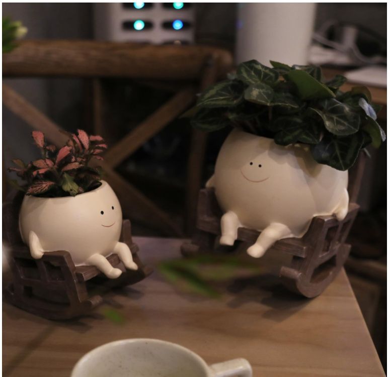 Smily Face Planter Pot Cute Resin Flower Head Planters