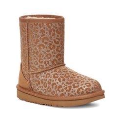 UGG Toddler Girls Classic II Glitter Leopard Suede Wool Lined Boot US 9 Toddler