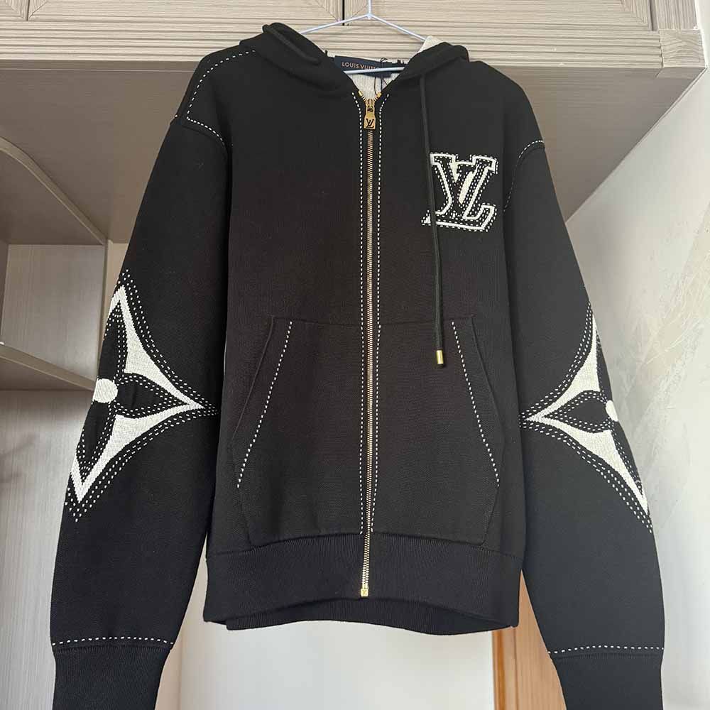 Louis Vuitton Cotton Intarsia Zip Up Hoodie Black