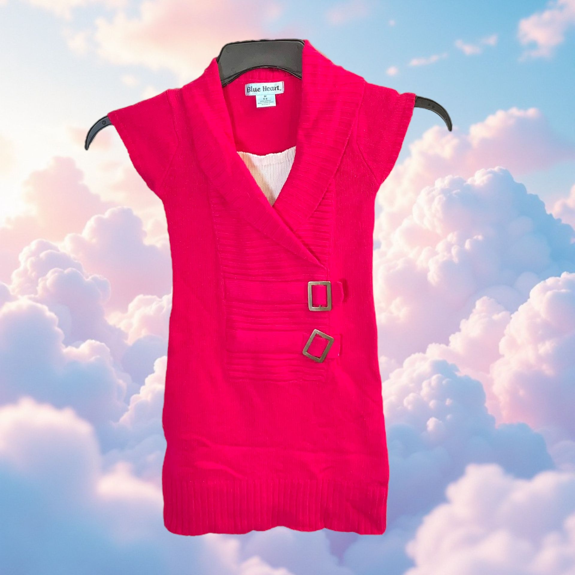 Dark Pink w White Sweater Dress Girls Size M 5-6