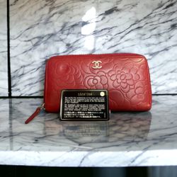 Red CHANEL camellia wallet