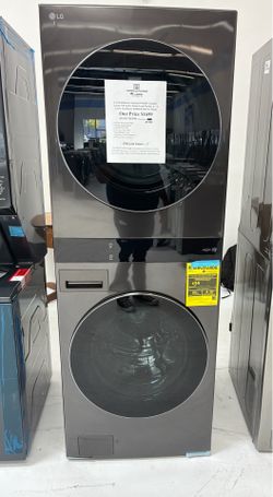SPEND LESS SAVE MORE on the LG WashTower Stacked SMART Laundry Center 5.0 Cu Ft Washer/7.4 Cu Ft Gas Dryer in Black Steel