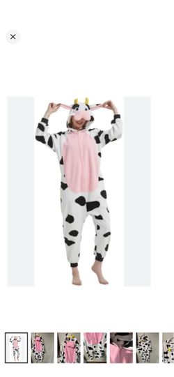 Cow jumpsuit Halloween Costume with Pink Belly and Hood size medium