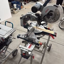 Bosch 15 Amp 12 in. Corded Dual-Bevel Sliding Glide Miter Saw Bosch GCM12SD and a T4B gravity stand