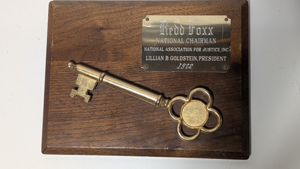 1972 Redd Foxx National Chairman Key to Justice Award Plaque National Assoc for Justice