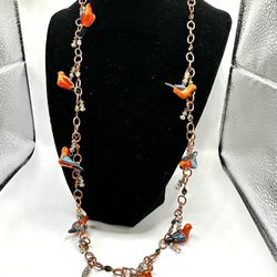 Cute Orange and Copper Parrot Bird Necklace, Bracelet and Matching Earrings