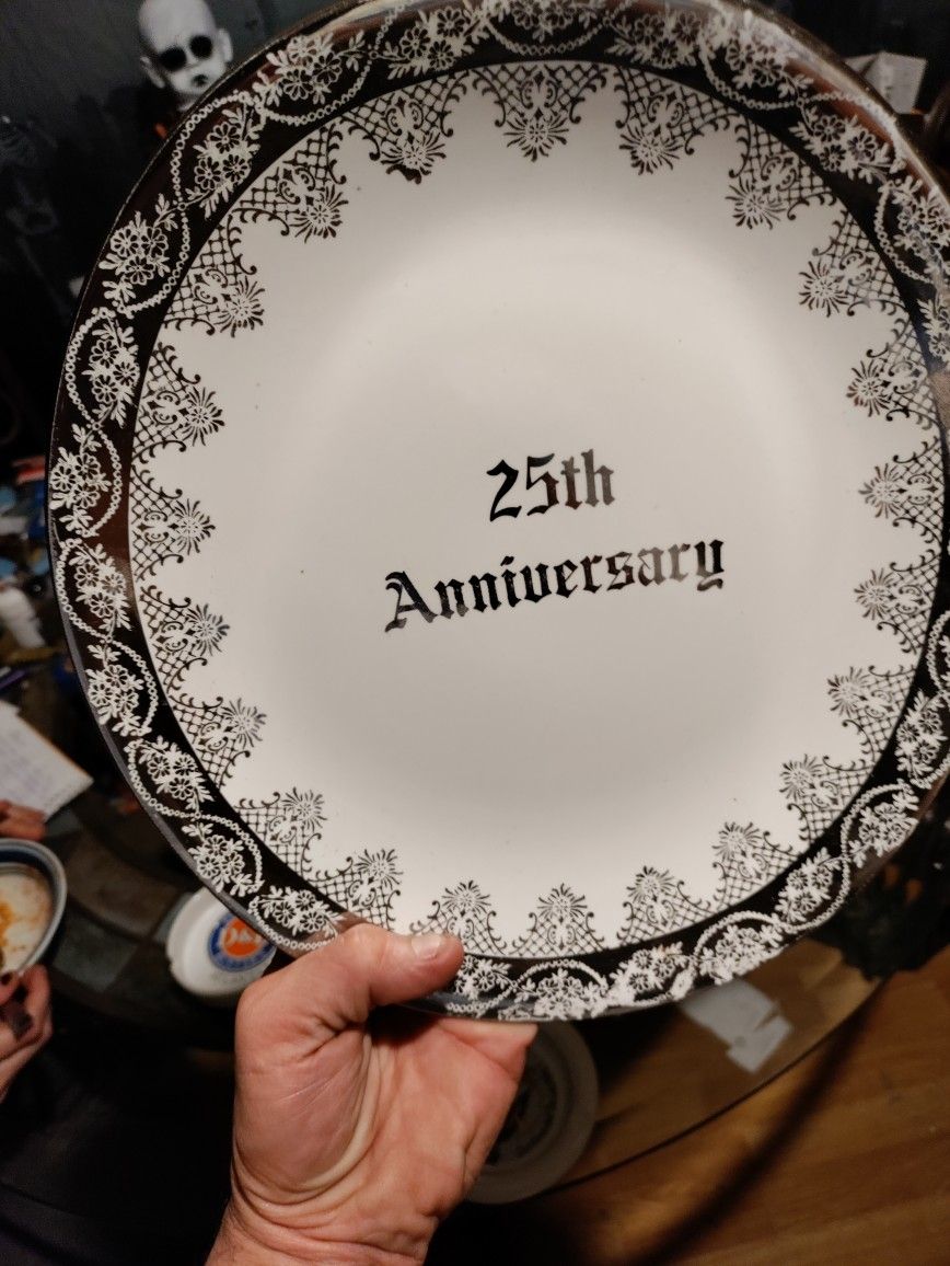 Eastern China USA 22k Gold Hand Decorated 25th Anniversary Oblong Plate