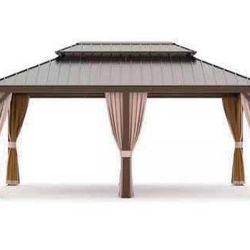 New in Box 12 ft x 18 ft Aluminum Outdoor Gazebo with Double Galvanized Steel Roof Mosquito Netting