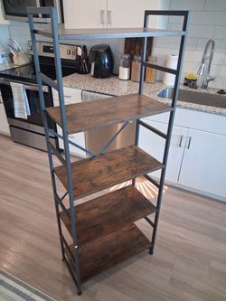 5-Tier Industrial Bookshelf / Baker's Rack -- Rustic Wood + Black Metal