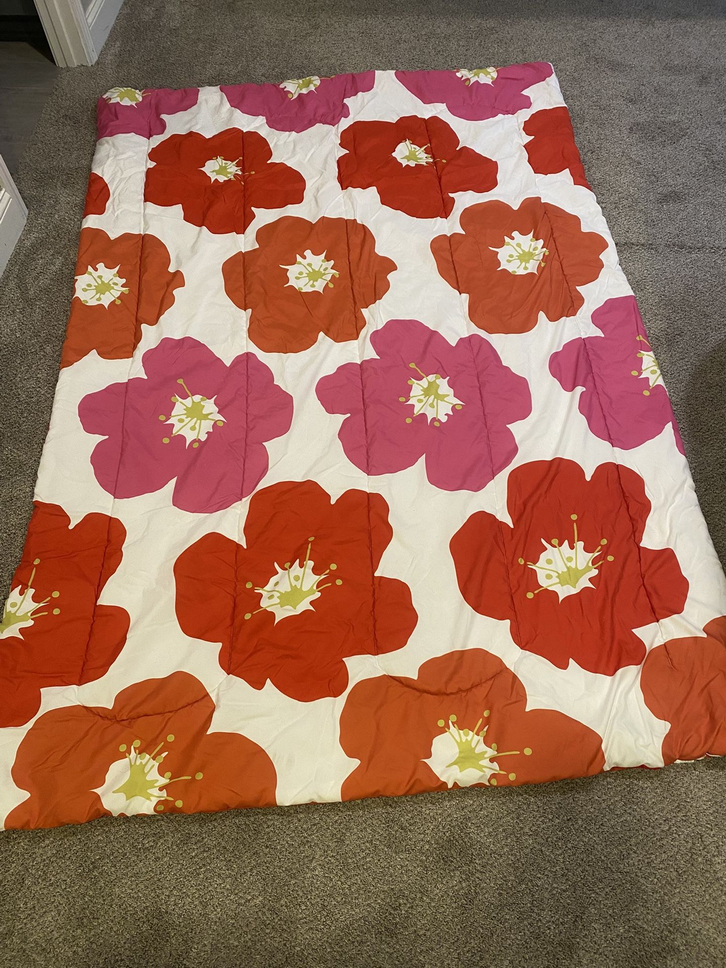 Reversible, twin comforter and sham
