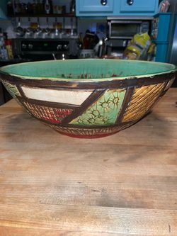 Hand made terra cotta painted bowl