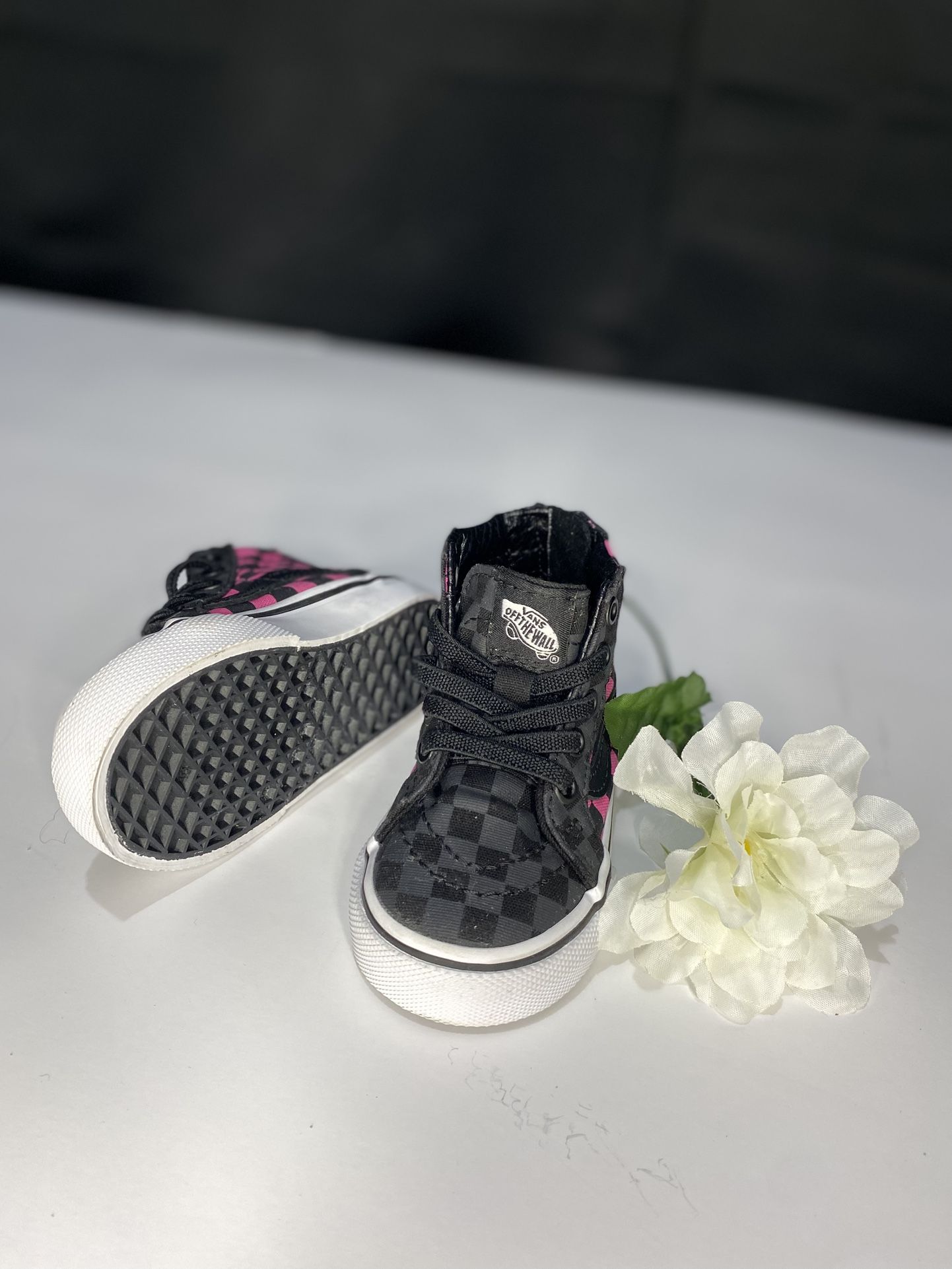 Vans Checkered Black and Pink High-Top Sneakers For Kids