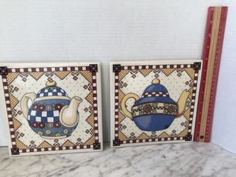 Pair Of Mary Engelbreit Teapot Tiles, Hang Or Trivet