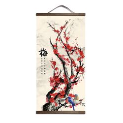 Japanese Cherry Blossom Painting Canvas Scroll Poster