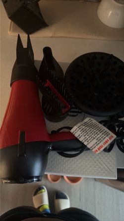 Red and Black Hair Dryer with Attachments