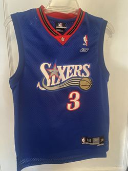 NBA Reebok Philadelphia 76ers Allen Iverson Blue Jersey Youth Size Medium 10-12 Pre-owned