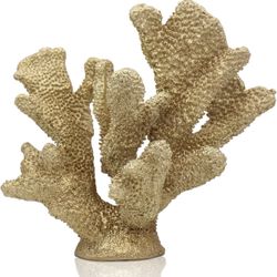 ALIWINER Gold Coral Decor Coral Reef,Faux Artificial Coral Decor Resin Coral Statue, Nautical Decor Tabletop Decoration Home Living Room Decor 