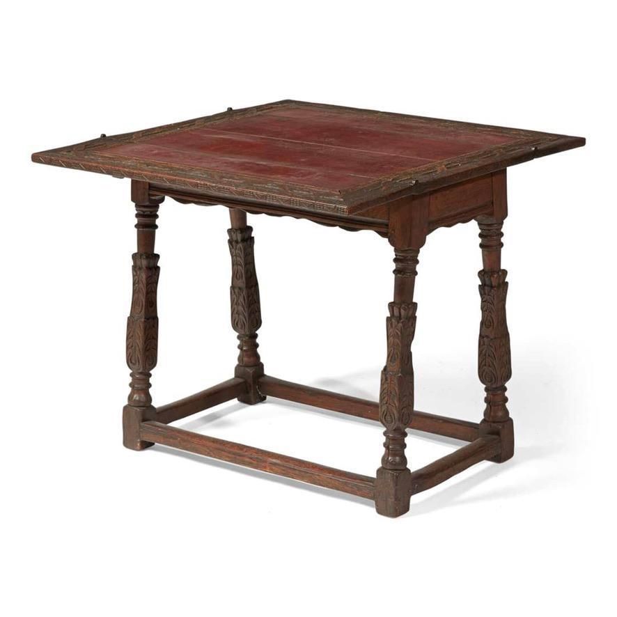 Baroque Revival oak table with flip top