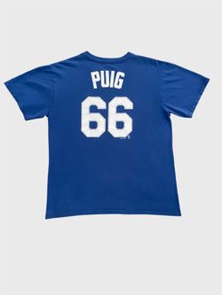 Yasiel Puig Los Angeles Dodgers vintage blue jersey majestic T shirt Youth XL