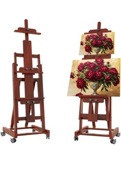 Studio H-Frame Easel, Tilting Flat & Adjustable Beech Wood Art Easel for Painting, Movable Large Easel Stand for Adults, Artists, Hold 1 or 2 Canvas u