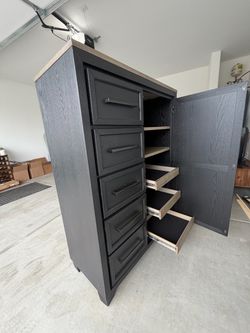 Black Wood Armoire Dresser with Drawers