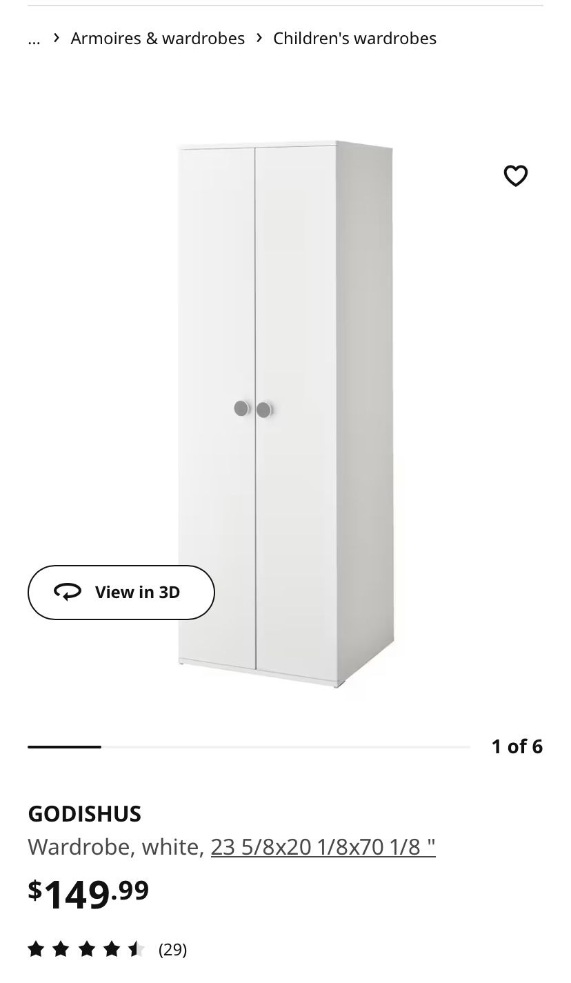 Wardrobe IKEA Godishus White - $35