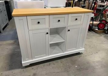 Assembled New 53'' Mobile Kitchen Island on Wheels Rolling Kitchen Island Cart with Drop Leaf