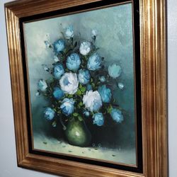 ROY  PASANAULT  OIL ON CANVAS  PAINTING - VASE OF FLOWERS  32"×28"