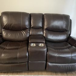 Dual Power Leather Recliner Loveseat