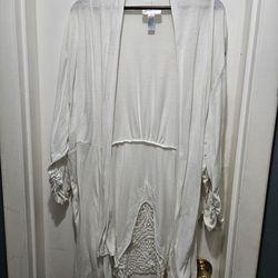 Ladies 3X Just Be White Open Front Cardigan with Lace Detail