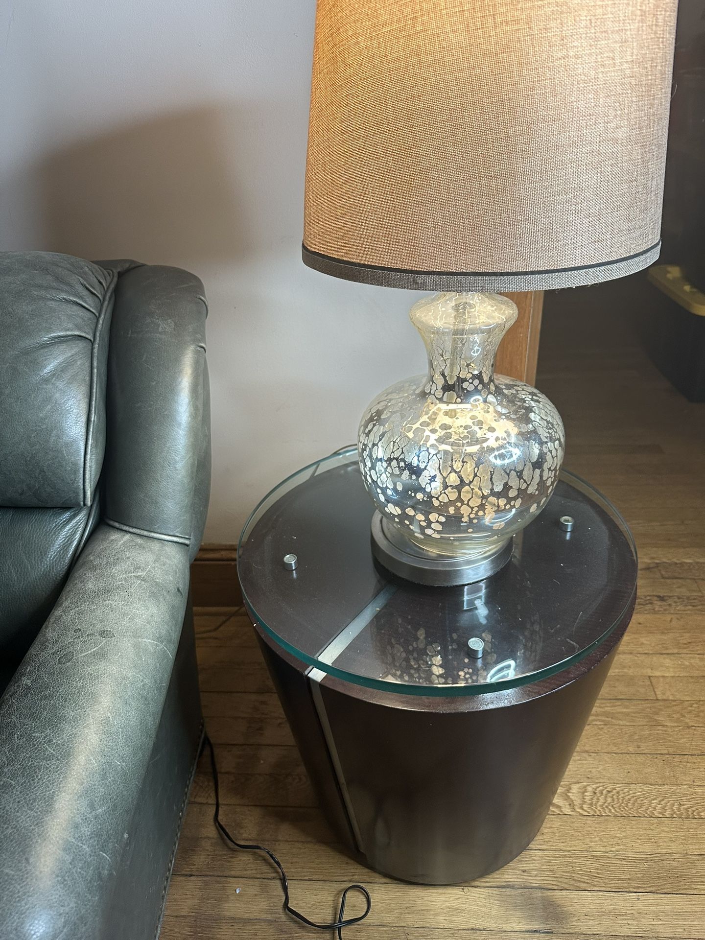 Modern Glass-Top Side Table + Decorative Lamp Set – Great Deal!