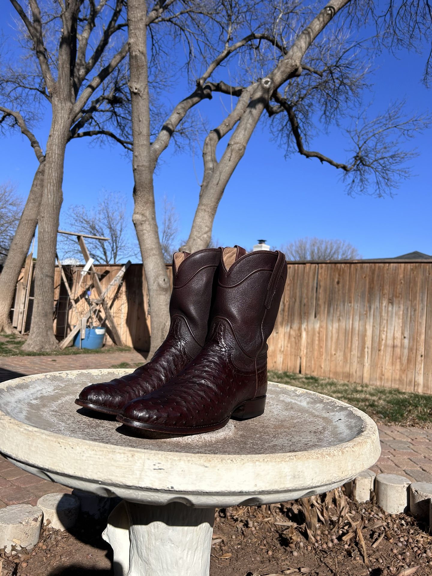 Tecovas “The Duke” Full Quill Ostrich Brown Round Toe Boot Size 12 Mens