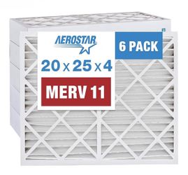 Aerostar Air Filter 20x25x4 MERV 11 AC Filter, HVAC, Furnace Filter, 6 Pack ACTUAL SIZE (19.50 x 24.50 x 3.75) AC Filter, Furnace Filter, Dust, Pet Da
