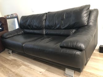 Italsofa Black Leather Long Couch