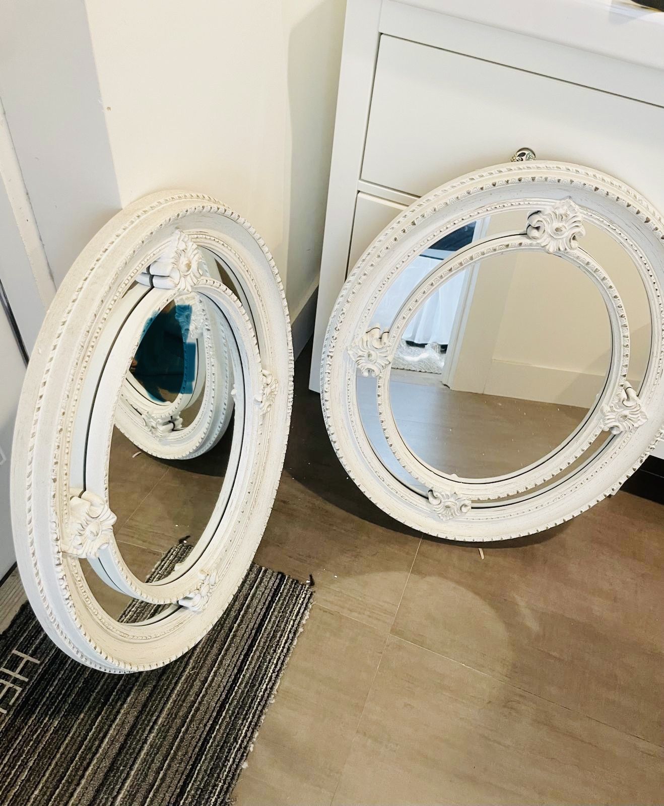 2 Antique White Decor Mirrors. Sold as a Pair. Orig $129 Each