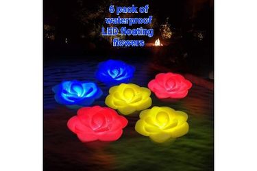 6 PACK FLOATING LED FLOWER LIGHTS - 3 COLORS - WATERPROOF