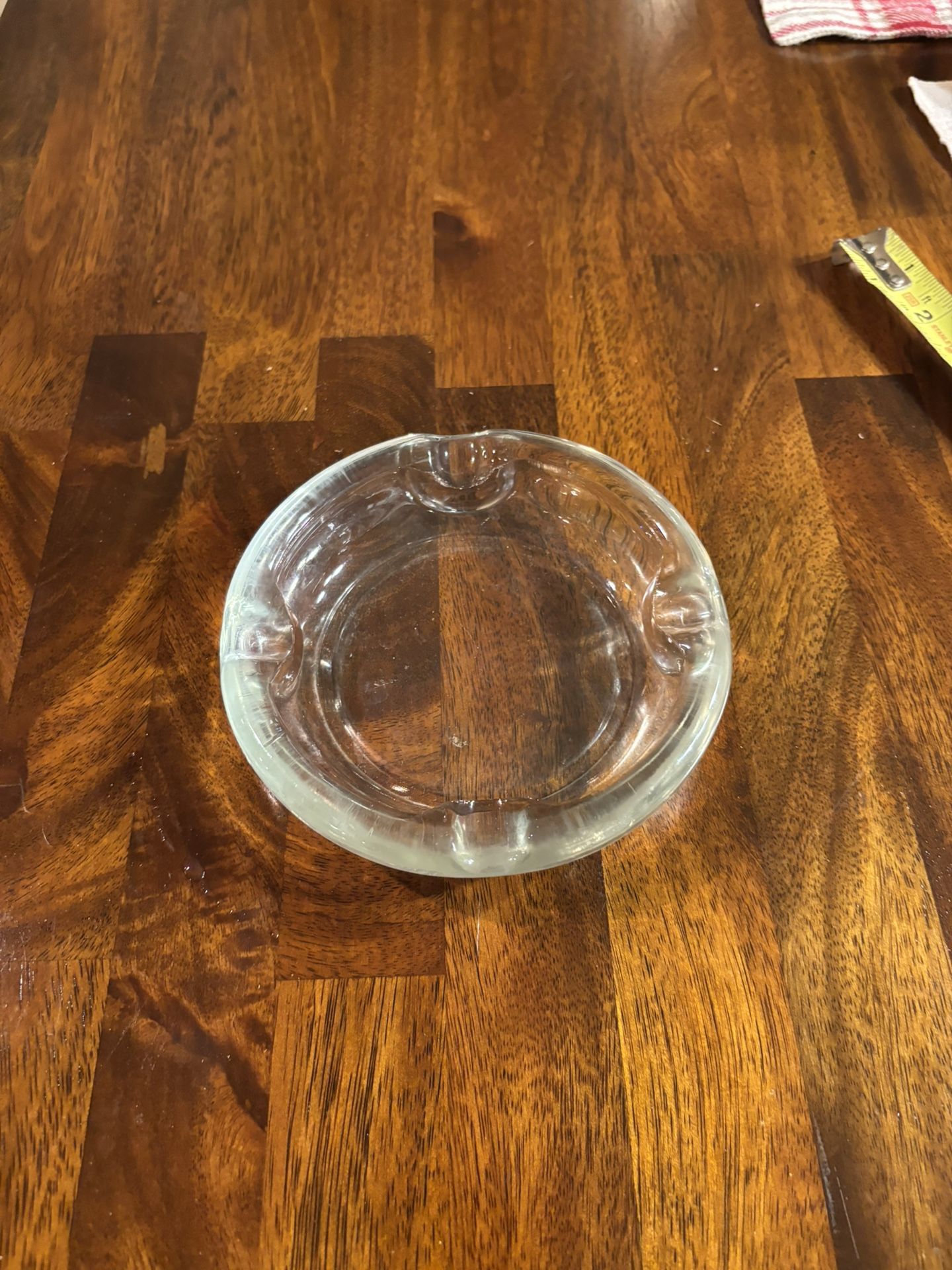 Vintage Large 6” Round Clear Glass Ashtray Heavy 4 Slots