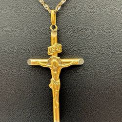 18k solid yellow gold 0.05CT brown Tourmaline stone cross pendant charm