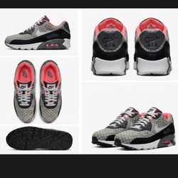 Nike Air Max 90 Polka Dot Cushioned Sneakers Gray Black Pink White 10.5