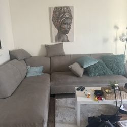 Gray fabric sectional Sofa With Nailhead Trim