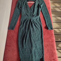 Charlotte Russe Green Sparkle Long Sleeve Backless Dress size Size XSi