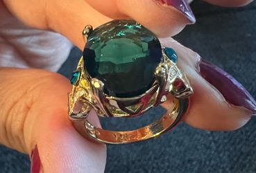 Vintage Sterling Silver-925 -Gold -Tone Ring Big Blue Stone Size 7/8